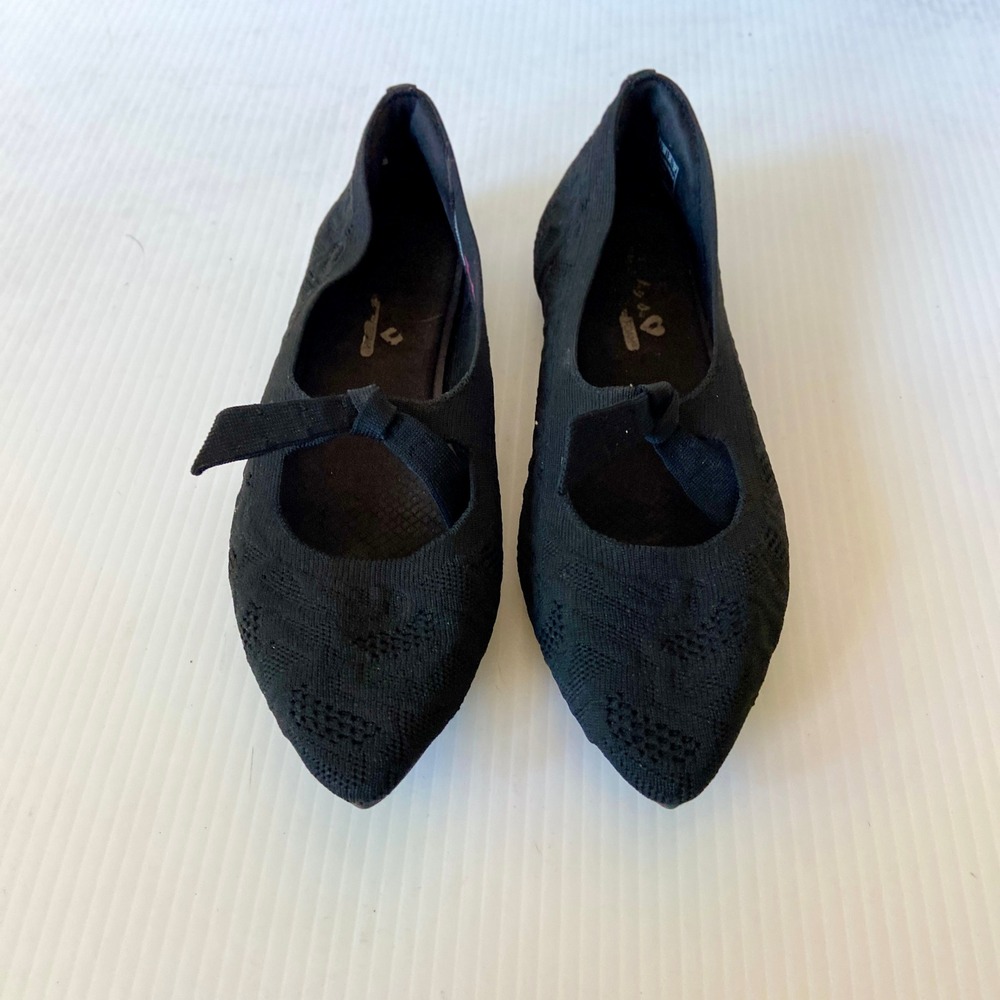 Skechers Cleo Point Textured Knit Ribbon Knot Flats Lady Love Black Womens 8